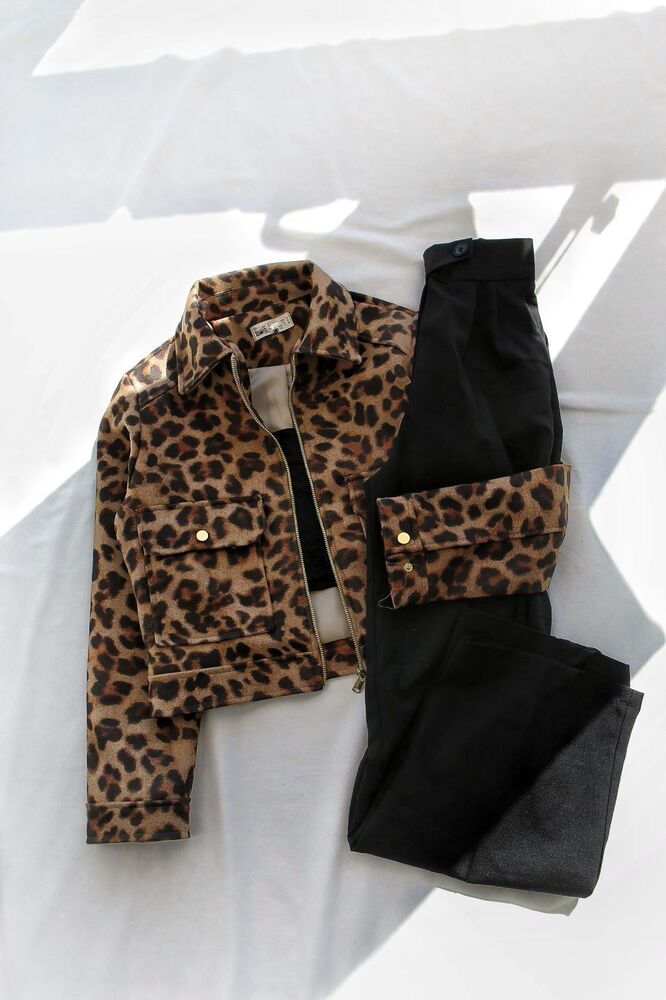 Fermuarlu Cepli Soft Ceket LEOPAR