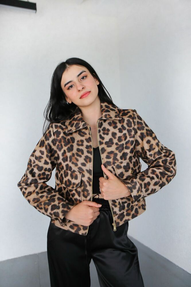 Fermuarlu Cepli Soft Ceket LEOPAR