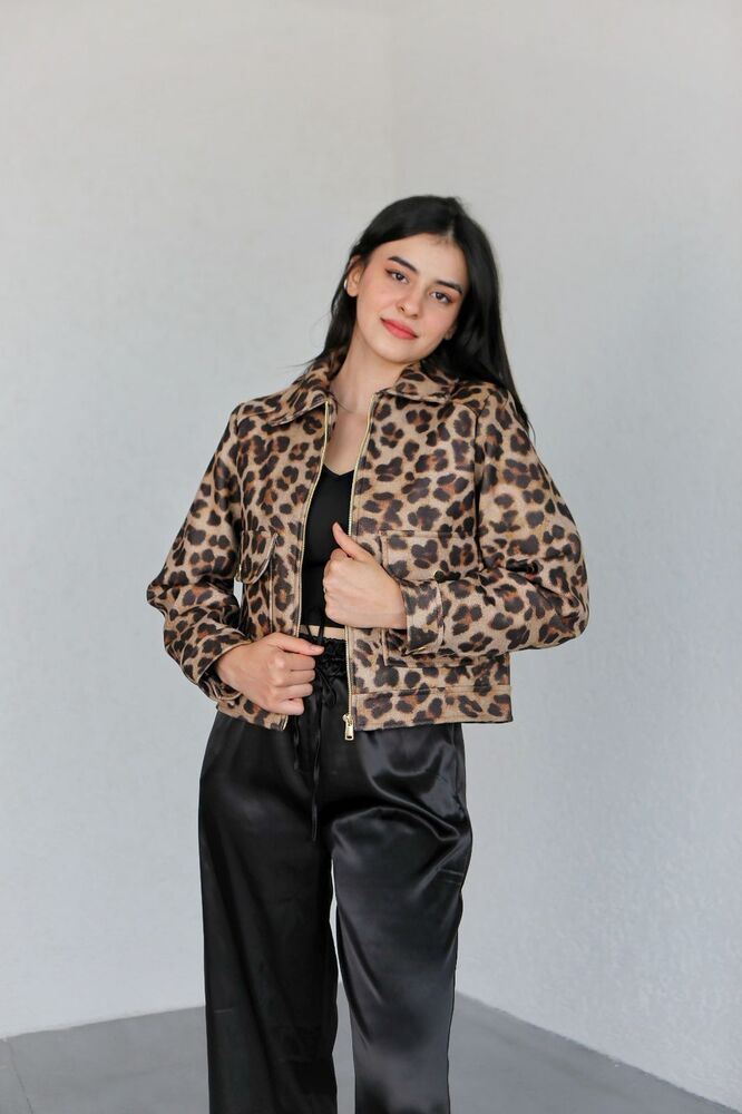 Fermuarlu Cepli Soft Ceket LEOPAR